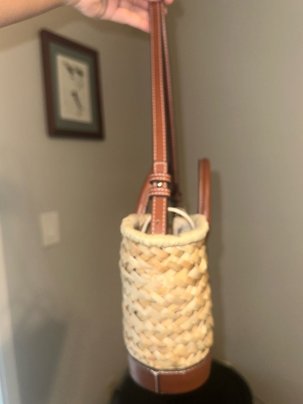 Woven Straw Tote with Brown Leather Trim - Picture 5 of 10